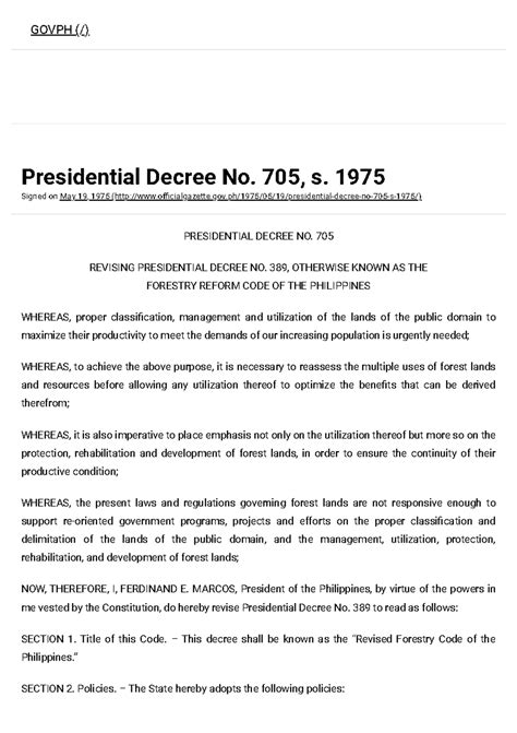 pd no. 705|Presidential Decree No. 705, s. 1975 .